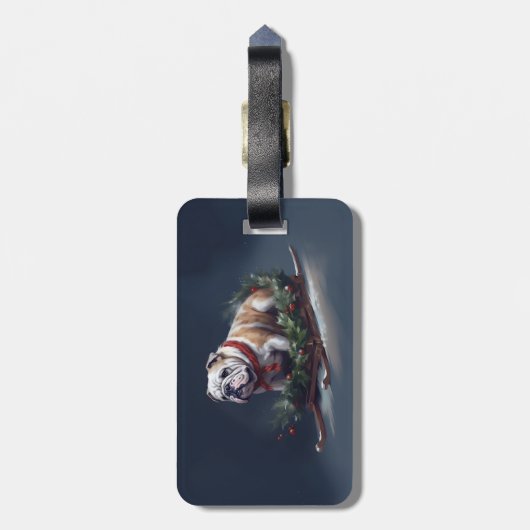 Bulldog Kerstmis sneeuw winter Bagagelabel (Achterkant verticaal)
