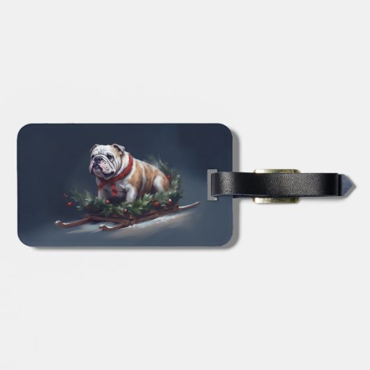 Bulldog Kerstmis sneeuw winter Bagagelabel (Achterkant horizontaal)
