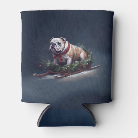 Bulldog Kerstmis sneeuw winter Blikjeskoeler (Voorkant)