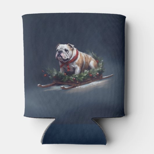 Bulldog Kerstmis sneeuw winter Blikjeskoeler (Achterkant)