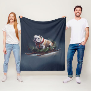 Bulldog Kerstmis sneeuw winter Fleece Deken