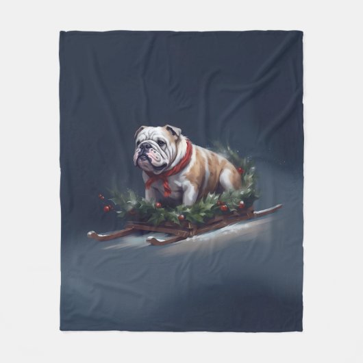 Bulldog Kerstmis sneeuw winter Fleece Deken (Voorkant)