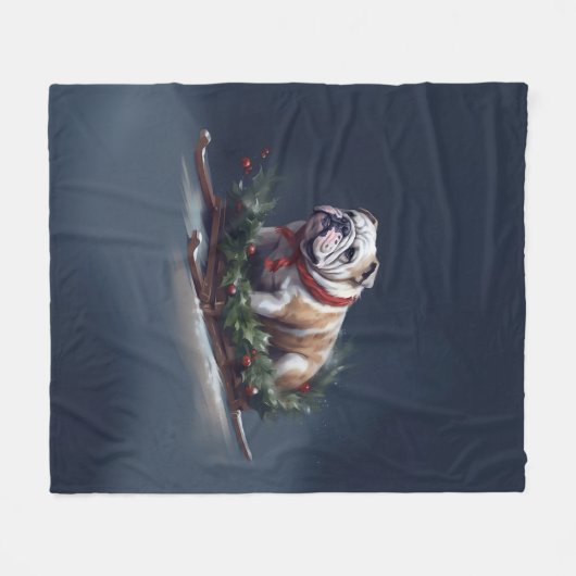 Bulldog Kerstmis sneeuw winter Fleece Deken (Voorkant (Horizontaal))