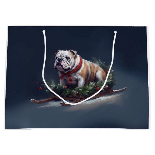 Bulldog Kerstmis sneeuw winter Groot Cadeauzakje (Voorkant)