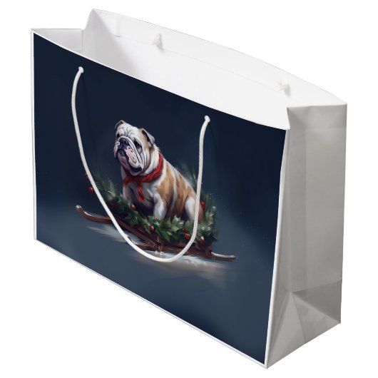 Bulldog Kerstmis sneeuw winter Groot Cadeauzakje (Achterkant Gekanteld)