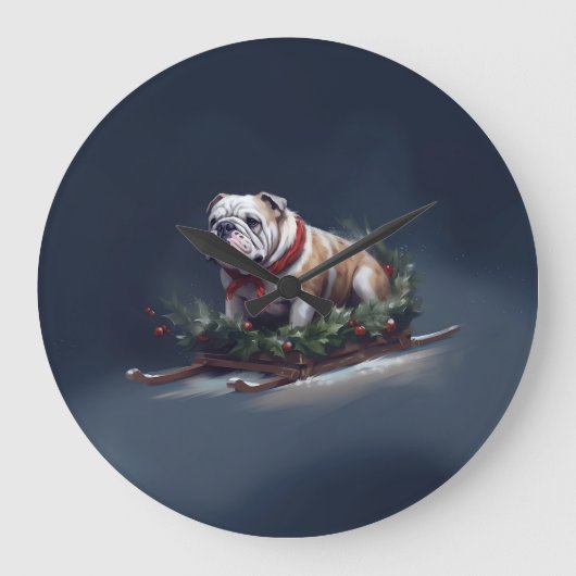 Bulldog Kerstmis sneeuw winter Grote Klok (Voorkant)
