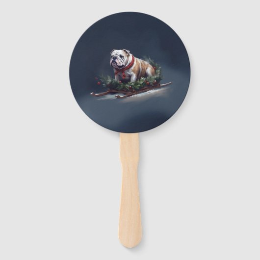 Bulldog Kerstmis sneeuw winter Handwaaier (Achterkant)