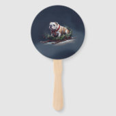 Bulldog Kerstmis sneeuw winter Handwaaier (Voorkant)