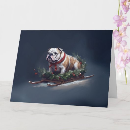 Bulldog Kerstmis sneeuw winter Kaart (Orchidee)