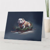Bulldog Kerstmis sneeuw winter Kaart (Voorkant)