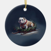 Bulldog Kerstmis sneeuw winter Keramisch Ornament (Voorkant)