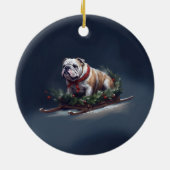 Bulldog Kerstmis sneeuw winter Keramisch Ornament (Achterkant)