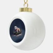 Bulldog Kerstmis sneeuw winter Keramische Bal Ornament (Rechts)
