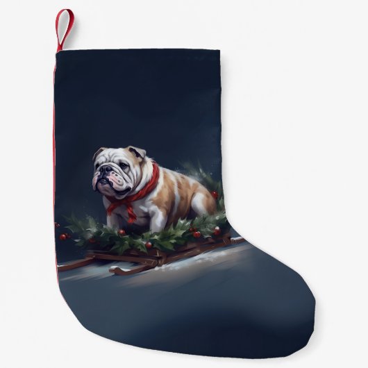 Bulldog Kerstmis sneeuw winter Kleine Kerstsok (Voorkant)