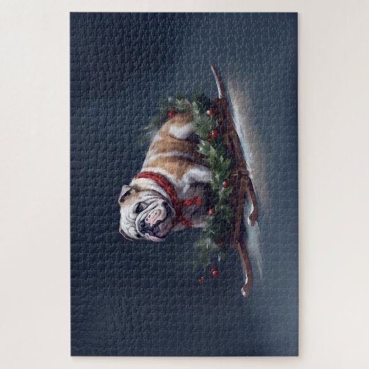 Bulldog Kerstmis sneeuw winter Legpuzzel (Verticaal)
