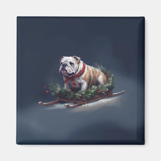 Bulldog Kerstmis sneeuw winter Magneet (Voorkant)