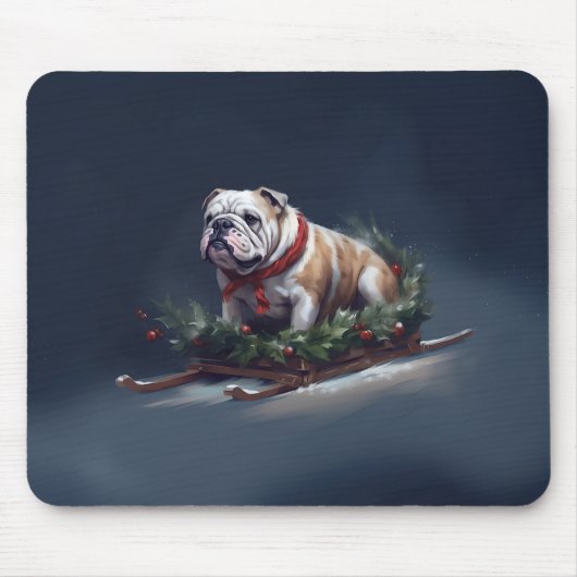 Bulldog Kerstmis sneeuw winter Muismat (Voorkant)