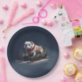 Bulldog Kerstmis sneeuw winter Papieren Bordje (Feest)
