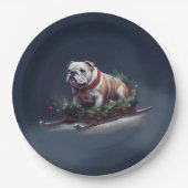 Bulldog Kerstmis sneeuw winter Papieren Bordje (Voorkant)