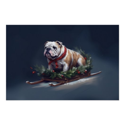 Bulldog Kerstmis sneeuw winter Perfect Poster (Voorkant)