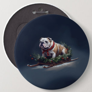 Bulldog Kerstmis sneeuw winter Ronde Button 6,0 Cm