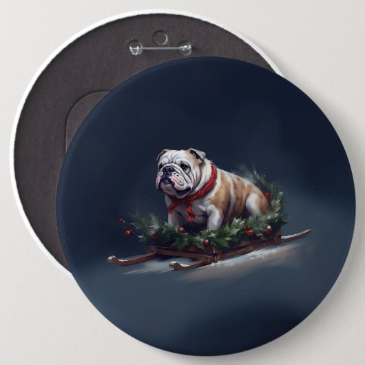 Bulldog Kerstmis sneeuw winter Ronde Button 6,0 Cm (Voorkant /achterkant)