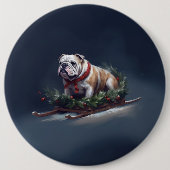 Bulldog Kerstmis sneeuw winter Ronde Button 6,0 Cm (Voorkant)
