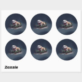 Bulldog Kerstmis sneeuw winter Ronde Sticker (Vel)