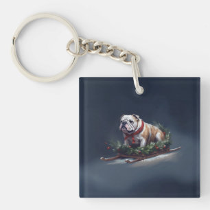 Bulldog Kerstmis sneeuw winter Sleutelhanger