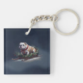 Bulldog Kerstmis sneeuw winter Sleutelhanger (Achterkant)