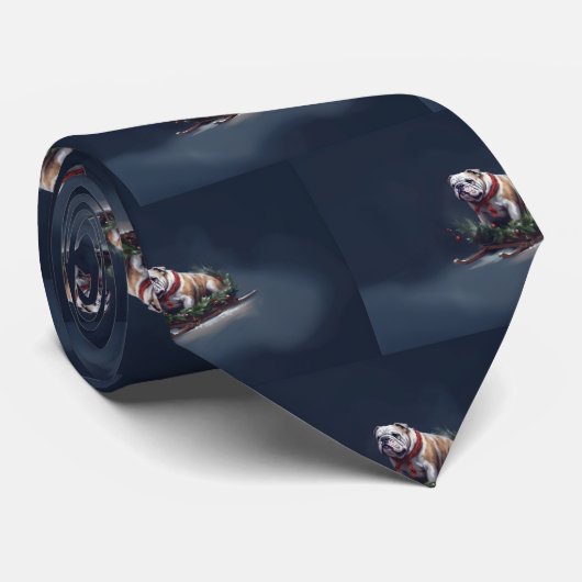 Bulldog Kerstmis sneeuw winter Stropdas (Opgerold)