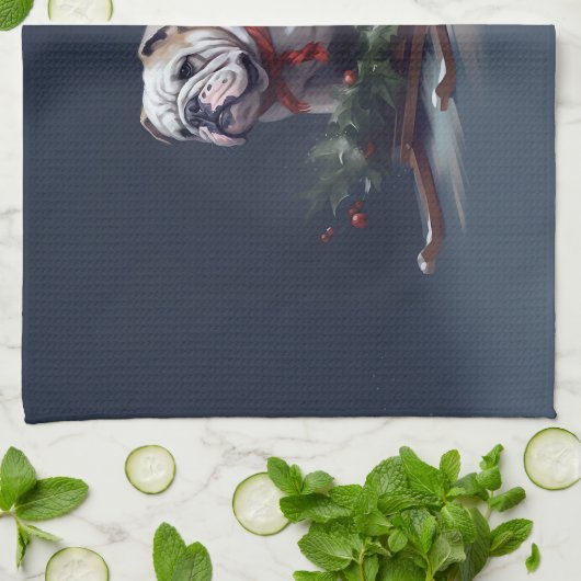 Bulldog Kerstmis sneeuw winter Theedoek (Gevouwen)