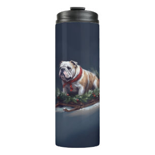 Bulldog Kerstmis sneeuw winter Thermosbeker