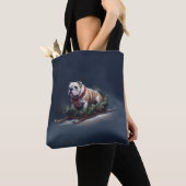 Bulldog Kerstmis sneeuw winter Tote Bag (Dichtbij)