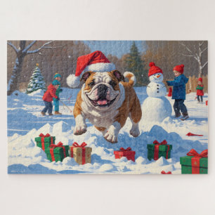Bulldog Kerstmis Sneeuwlandschap Legpuzzel