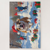 Bulldog Kerstmis Sneeuwlandschap Legpuzzel (Verticaal)