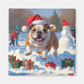 Bulldog Kerstmis Sneeuwlandschap Magneet (Voorkant)