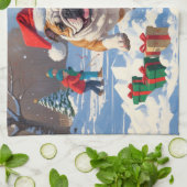 Bulldog Kerstmis Sneeuwlandschap Theedoek (Gevouwen)