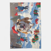 Bulldog Kerstmis Sneeuwlandschap Theedoek (Verticaal)