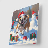 Bulldog Kerstmis Sneeuwlandschap Vierkante Klok (Hoek)