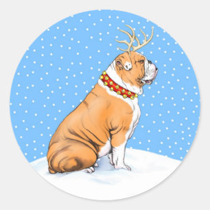 Bulldog Kerstrendier Rood en wit Ronde Sticker