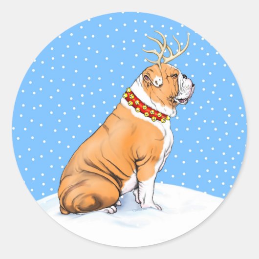 Bulldog Kerstrendier Rood en wit Ronde Sticker (Voorkant)