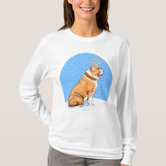 Bulldog Kerstrendier Rood en wit T-shirt (Voorkant)