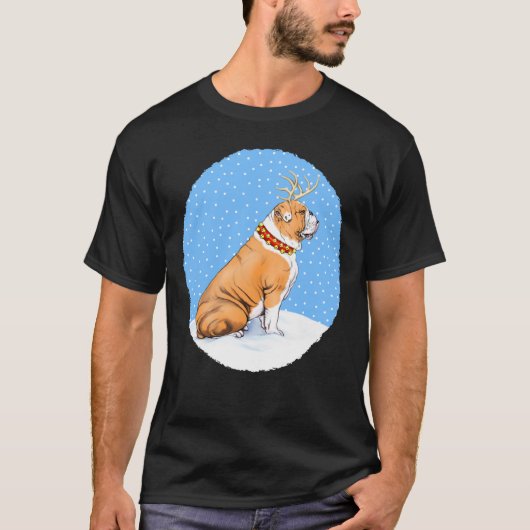 Bulldog Kerstrendier Rood en wit T-shirt (Voorkant)