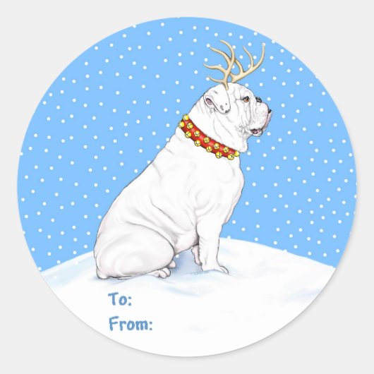 Bulldog Kerstrendierwit Ronde Sticker (Voorkant)