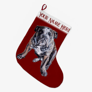 Bulldog kerststaart op maat van gepersonaliseerde  grote kerstsok