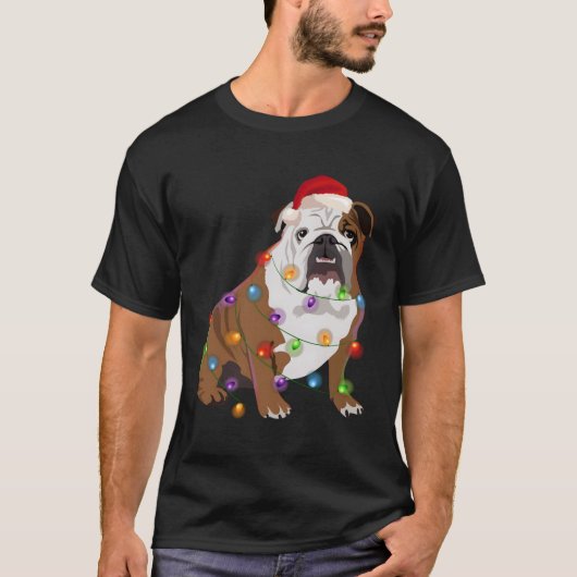 Bulldog Kerstverlichting Xmas Hondenliefhebber T-shirt (Voorkant)