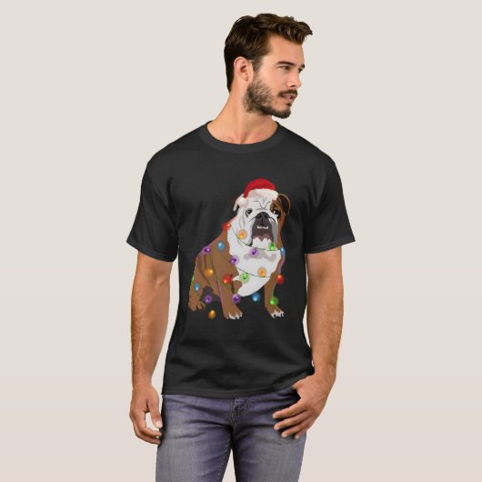 Bulldog Kerstverlichting Xmas Hondenliefhebber T-shirt (Voorkant volledig)