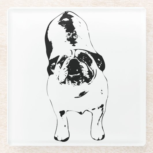 Bulldog - Kijk omhoog, Bold B & W Glazen Onderzetter (Voorkant)
