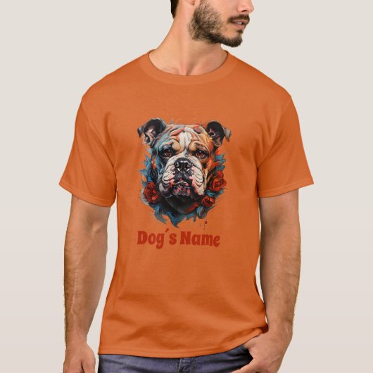 Bulldog Kleur Portret Silhouet T-shirt (Voorkant)